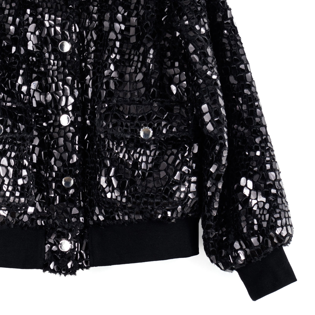 Crushed Faux Fur - Shimmer Embellished Bomber Jacket - Black - Limited Edition! | Clara Sunwoo