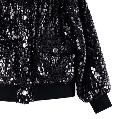 Crushed Faux Fur - Shimmer Embellished Bomber Jacket - Black - Limited Edition! | Clara Sunwoo