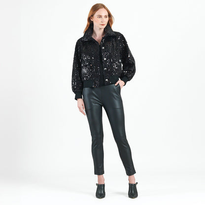 Crushed Faux Fur - Shimmer Embellished Bomber Jacket - Black - Limited Edition! | Clara Sunwoo