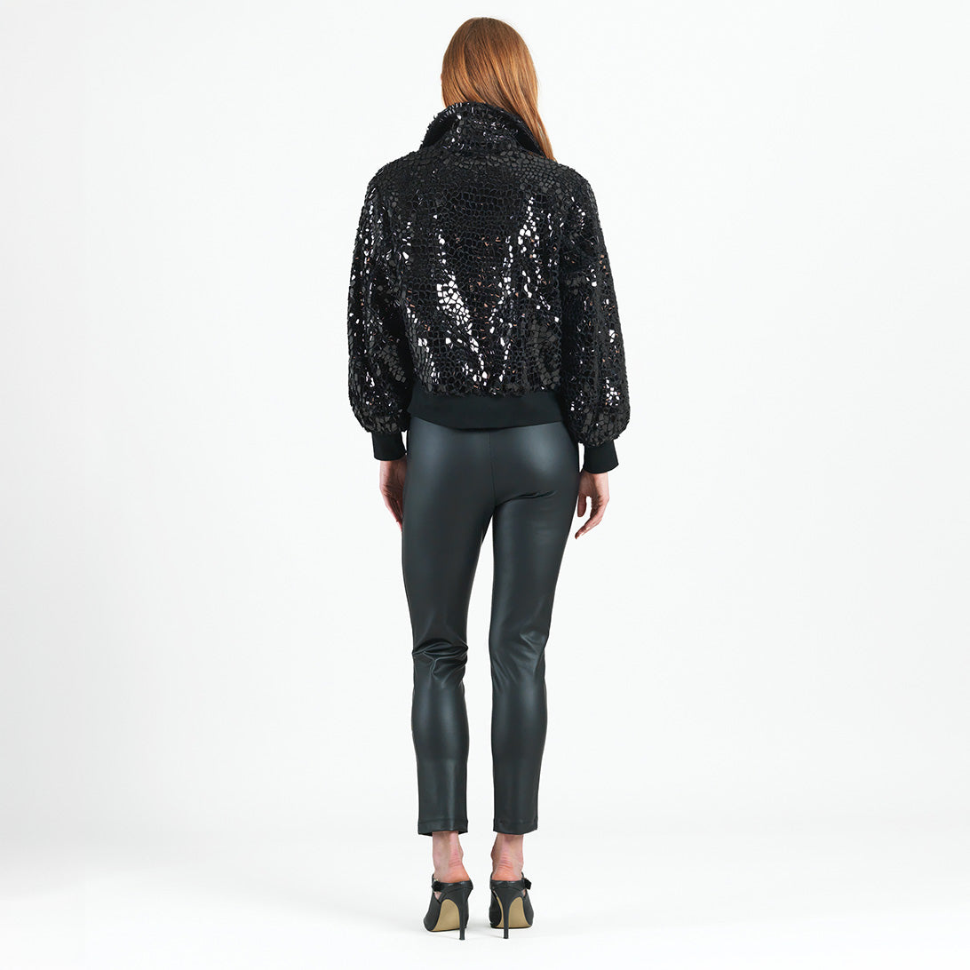 Crushed Faux Fur - Shimmer Embellished Bomber Jacket - Black - Limited Edition! | Clara Sunwoo