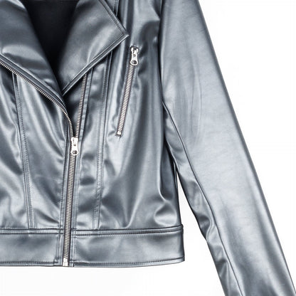 Vegan Sheen - Zip Cuff Moto Waist Jacket - Gunmetal - Final Sale | Clara Sunwoo