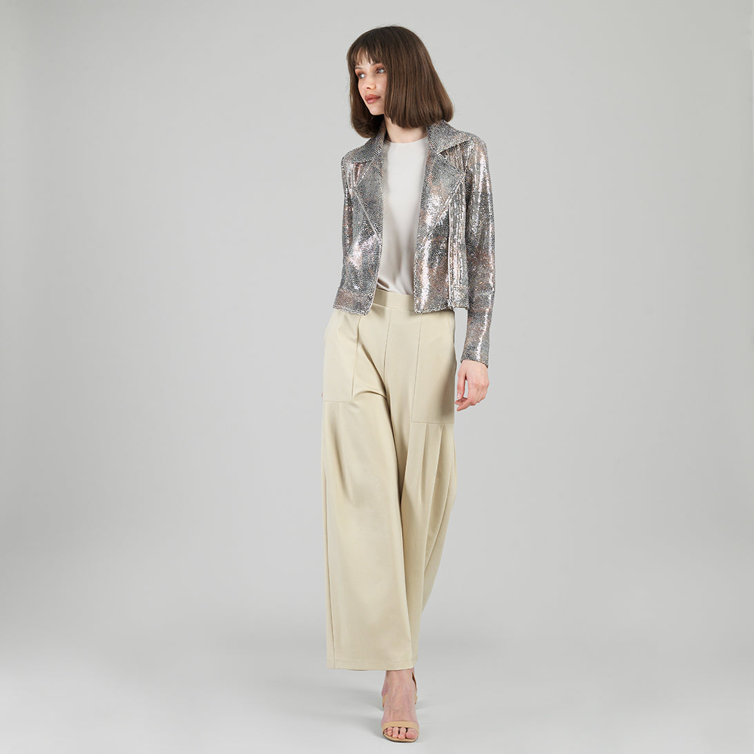 Sequin Knit - Moto Waist Jacket - Champagne - Final Sale | Clara Sunwoo