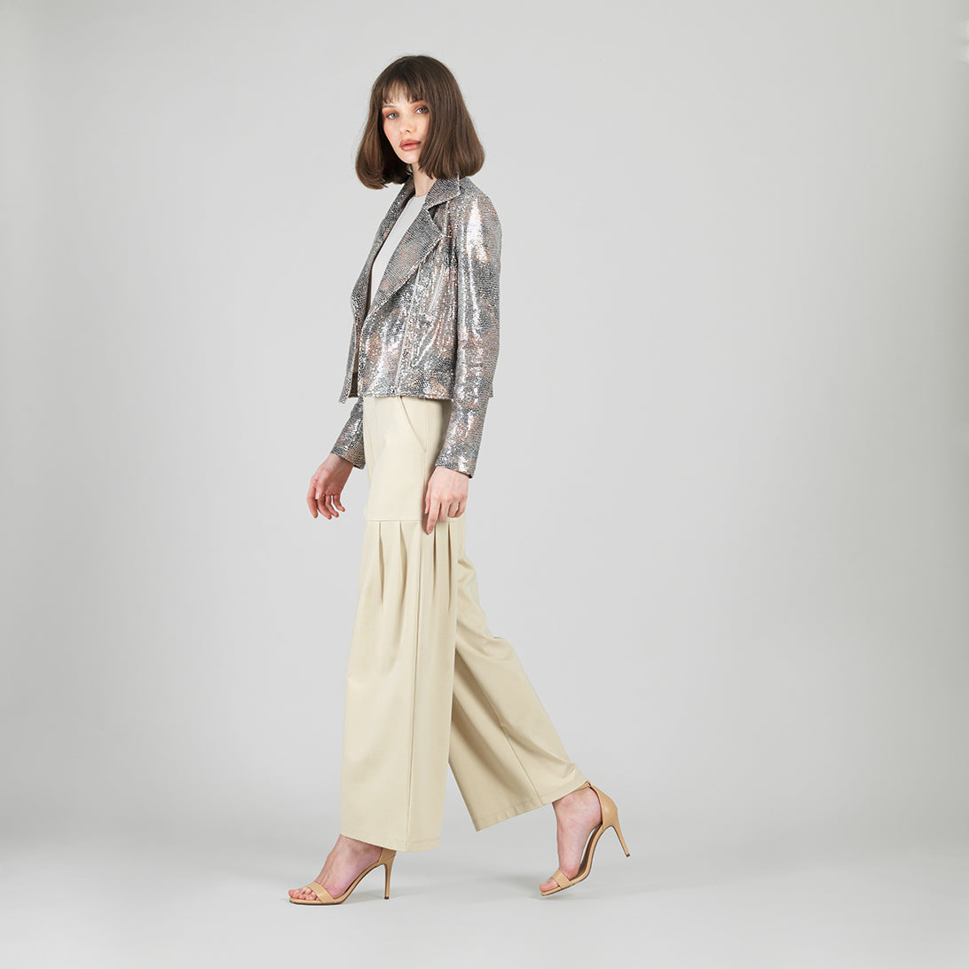 Sequin Knit - Moto Waist Jacket - Champagne - Final Sale | Clara Sunwoo