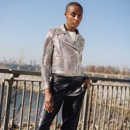 Sequin Knit - Moto Waist Jacket - Champagne - Final Sale | Clara Sunwoo