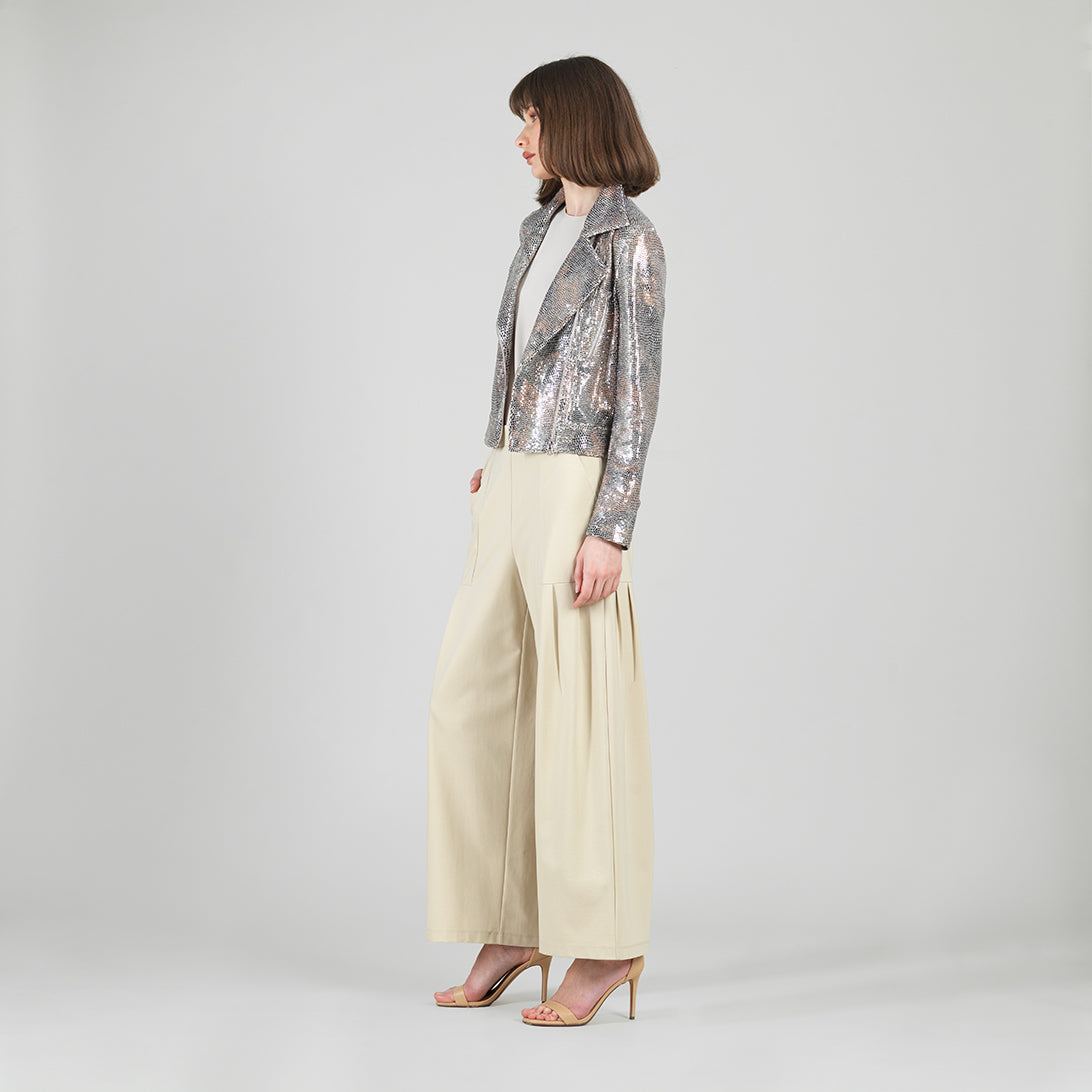 Sequin Knit - Moto Waist Jacket - Champagne - Final Sale | Clara Sunwoo