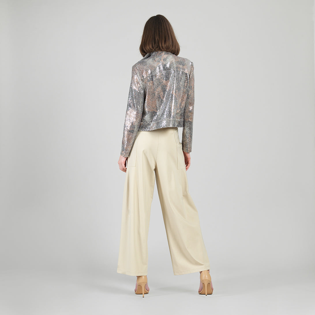 Sequin Knit - Moto Waist Jacket - Champagne - Final Sale | Clara Sunwoo