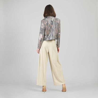 Sequin Knit - Moto Waist Jacket - Champagne - Final Sale | Clara Sunwoo