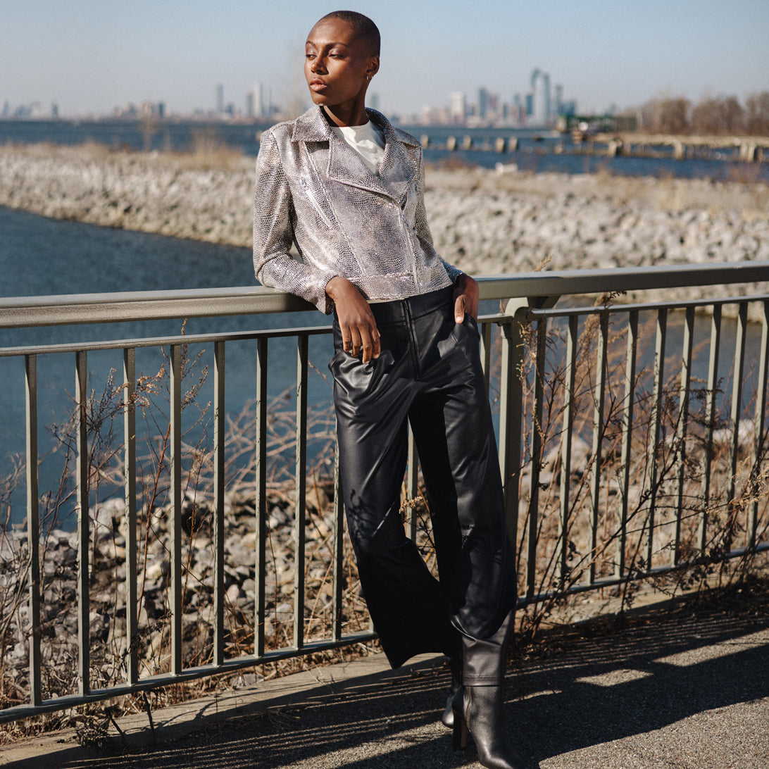 Sequin Knit - Moto Waist Jacket - Champagne - Final Sale | Clara Sunwoo