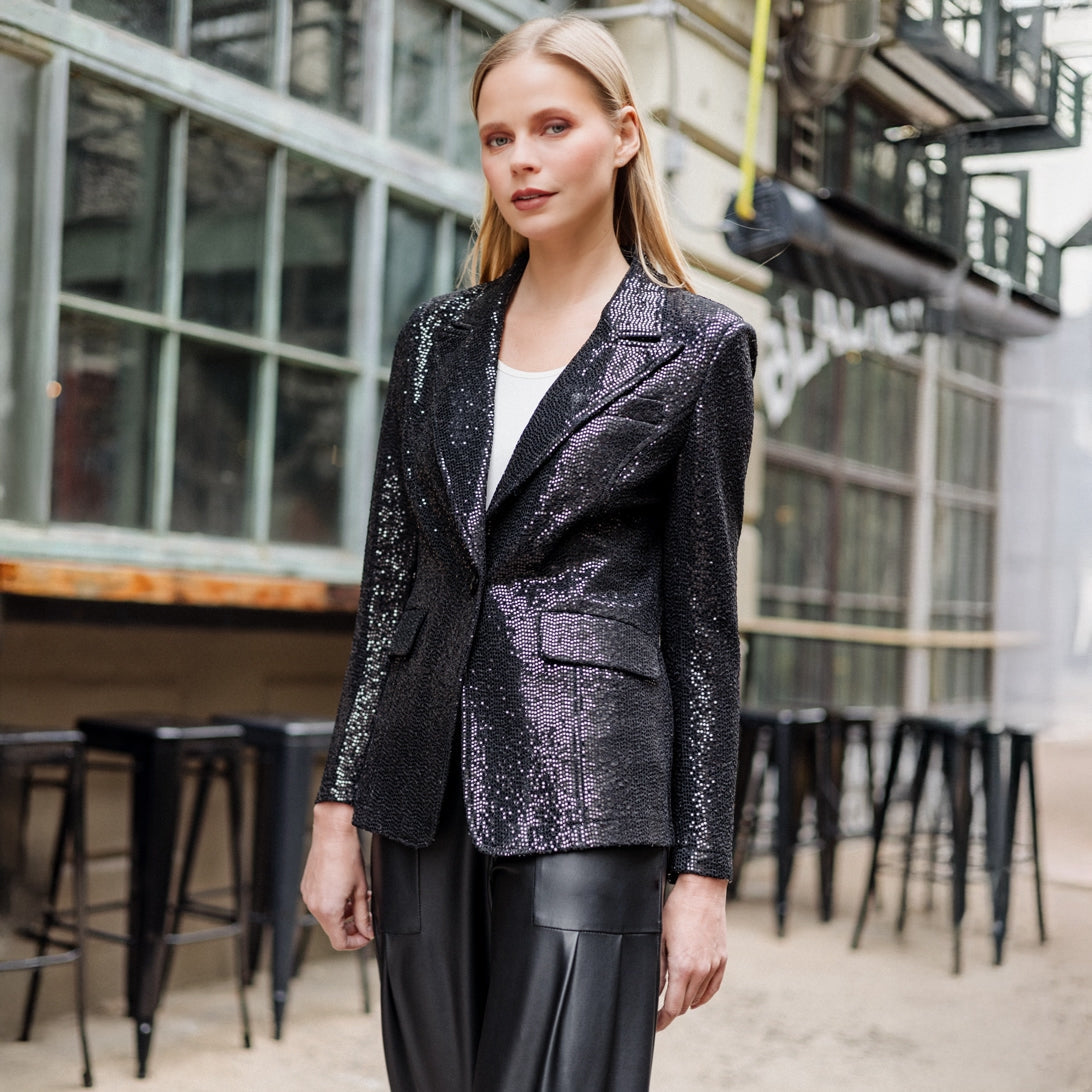 Sequin Knit - Signature Pocket Blazer - Black | Clara Sunwoo