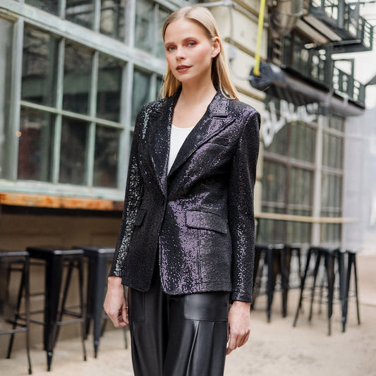 Sequin Knit - Signature Pocket Blazer - Black | Clara Sunwoo