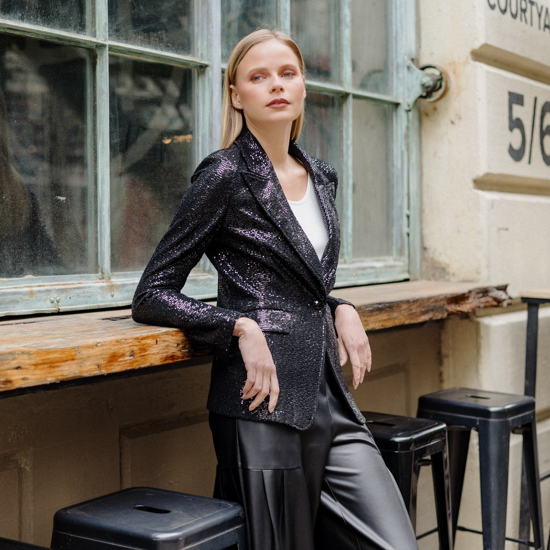 Sequin Knit - Signature Pocket Blazer - Black | Clara Sunwoo