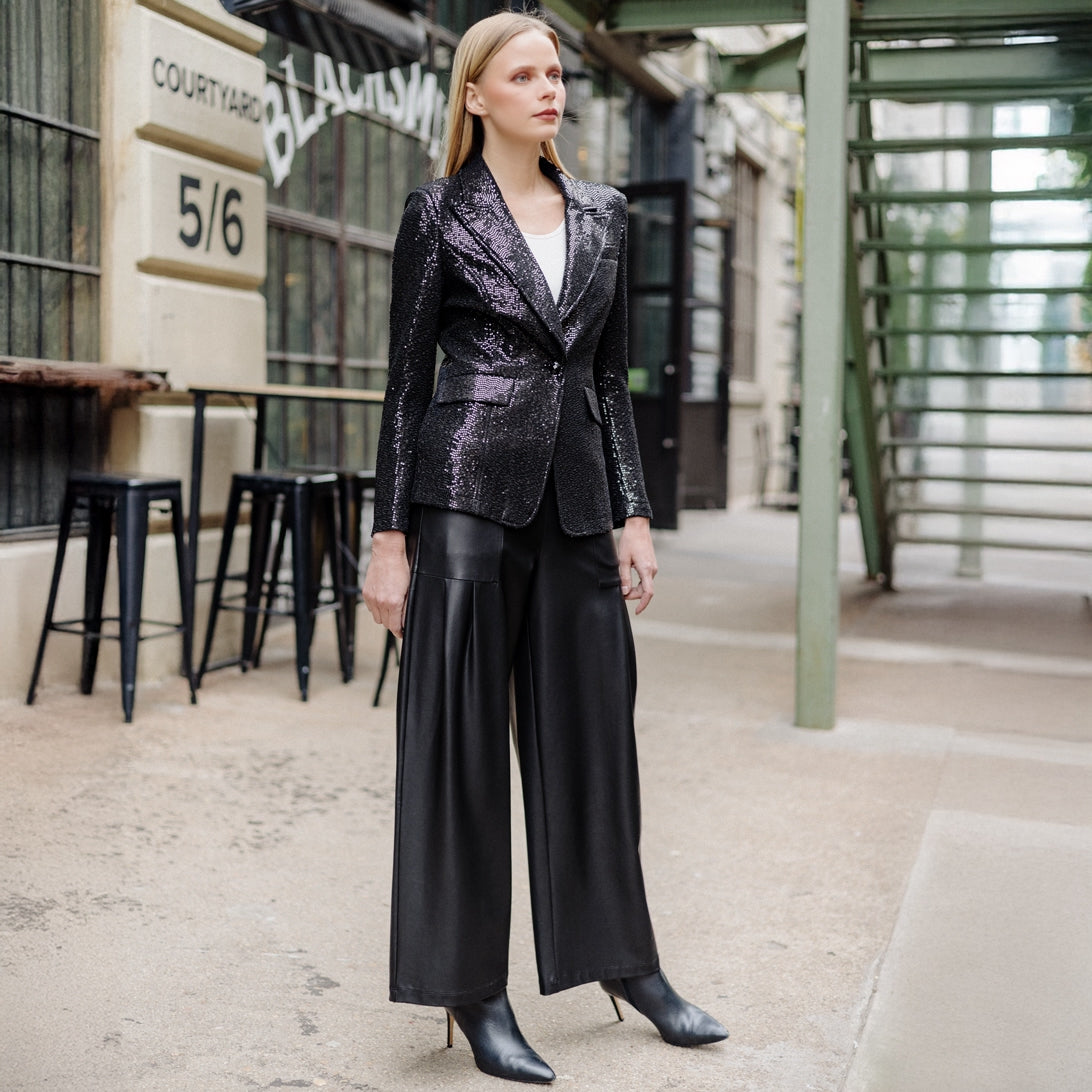 Sequin Knit - Signature Pocket Blazer - Black | Clara Sunwoo