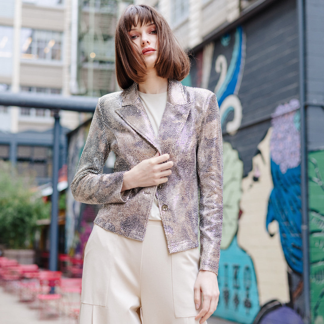 Sequin Knit - Modern Button Blazer - Champagne - Final Sale | Clara Sunwoo