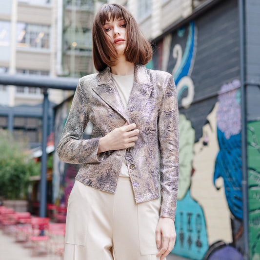 Sequin Knit - Modern Button Blazer - Champagne - Final Sale | Clara Sunwoo