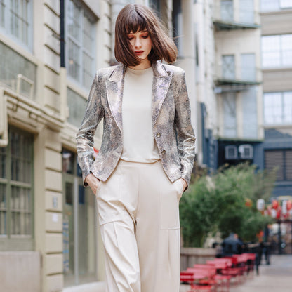 Sequin Knit - Modern Button Blazer - Champagne - Final Sale | Clara Sunwoo