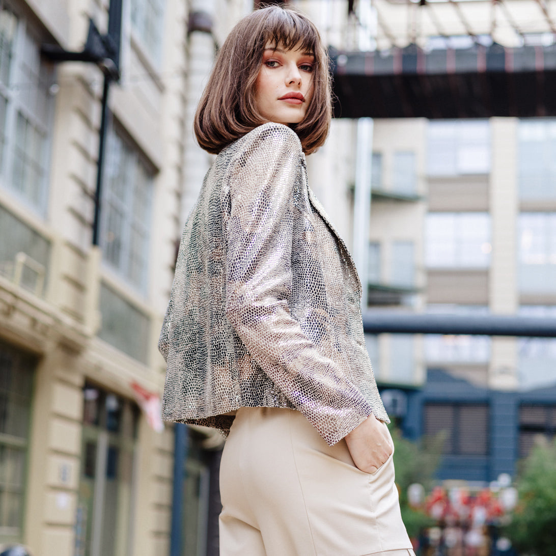 Sequin Knit - Modern Button Blazer - Champagne - Final Sale | Clara Sunwoo