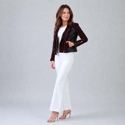 Vinyl + Liquid Leather™ Panel Zip Cuff Pocket Jacket - Mulberry - Final Sale | Clara Sunwoo