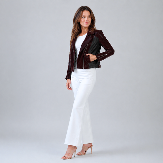 Vinyl + Liquid Leather™ Panel Zip Cuff Pocket Jacket - Mulberry - Final Sale | Clara Sunwoo