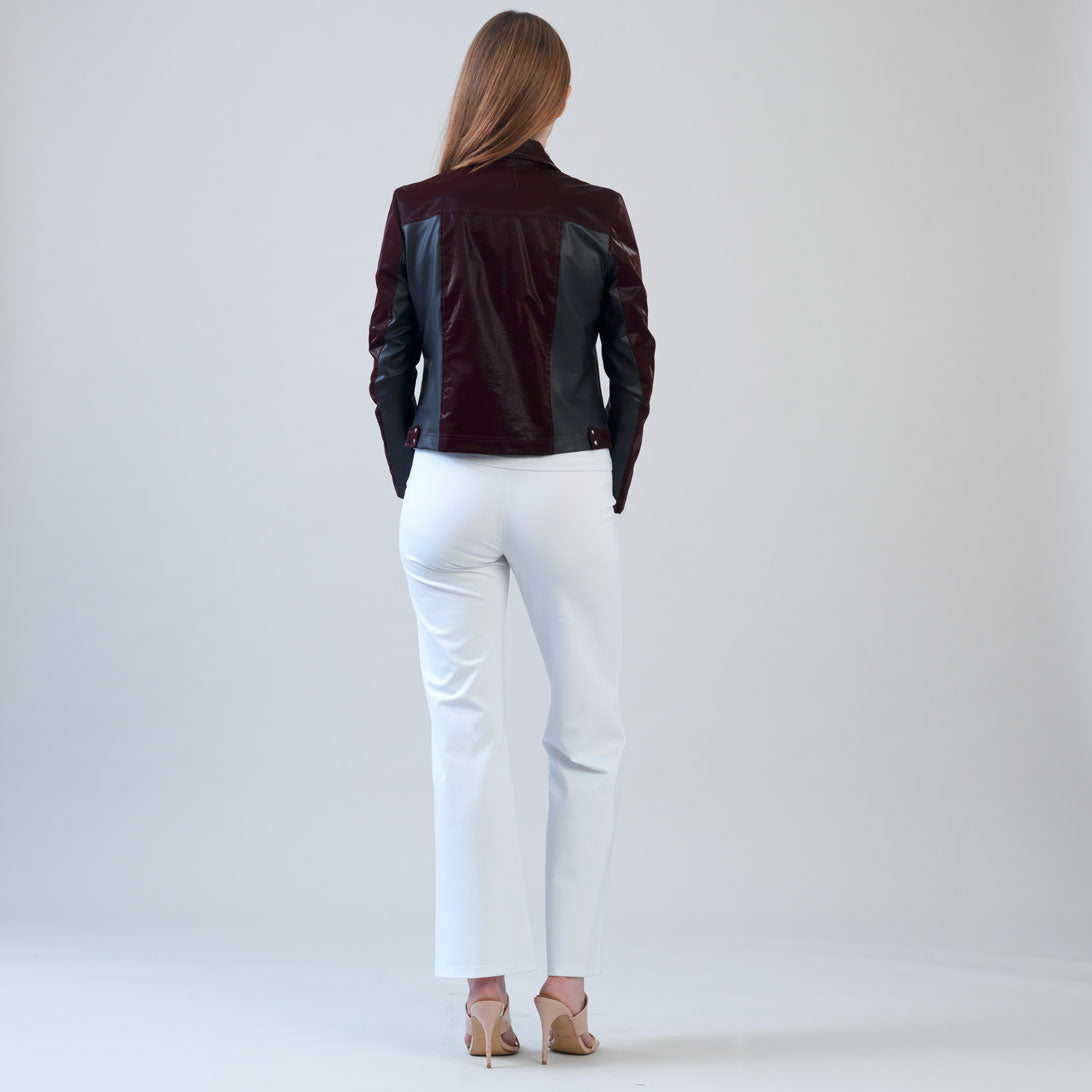 Vinyl + Liquid Leather™ Panel Zip Cuff Pocket Jacket - Mulberry - Final Sale | Clara Sunwoo