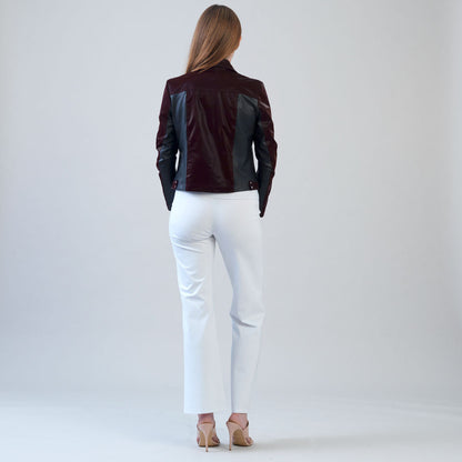Vinyl + Liquid Leather™ Panel Zip Cuff Pocket Jacket - Mulberry - Final Sale | Clara Sunwoo