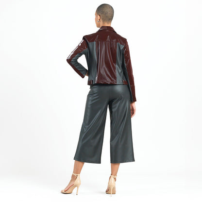 Vinyl + Liquid Leather™ Panel Zip Cuff Pocket Jacket - Mulberry - Final Sale | Clara Sunwoo