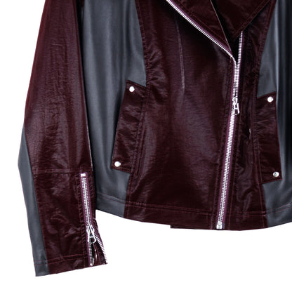 Vinyl + Liquid Leather™ Panel Zip Cuff Pocket Jacket - Mulberry - Final Sale | Clara Sunwoo