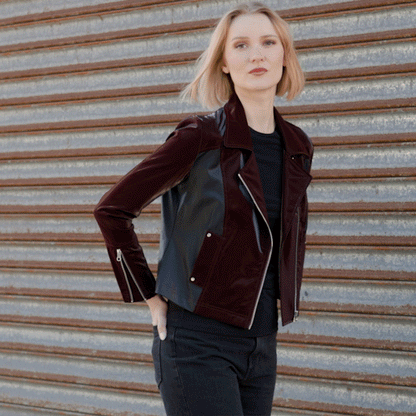 Vinyl + Liquid Leather™ Panel Zip Cuff Pocket Jacket - Mulberry - Final Sale | Clara Sunwoo