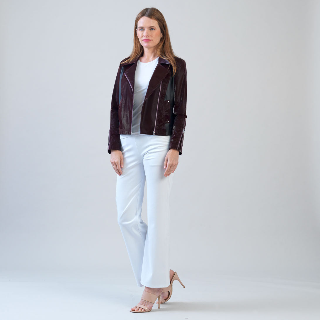 Vinyl + Liquid Leather™ Panel Zip Cuff Pocket Jacket - Mulberry - Final Sale | Clara Sunwoo