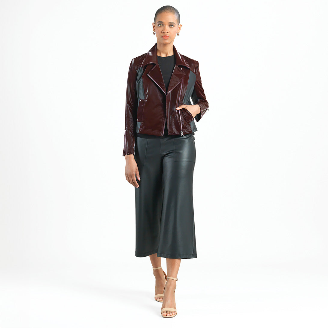 Vinyl + Liquid Leather™ Panel Zip Cuff Pocket Jacket - Mulberry - Final Sale | Clara Sunwoo