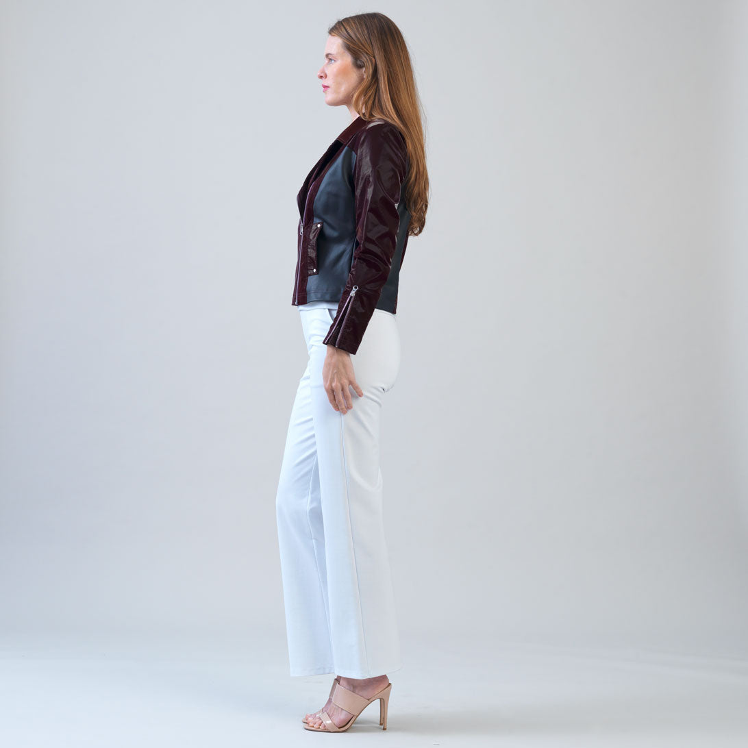 Vinyl + Liquid Leather™ Panel Zip Cuff Pocket Jacket - Mulberry - Final Sale | Clara Sunwoo