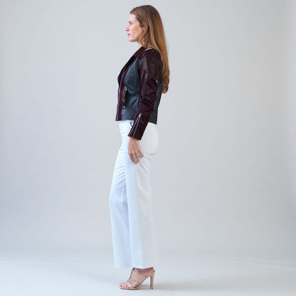 Vinyl + Liquid Leather™ Panel Zip Cuff Pocket Jacket - Mulberry - Final Sale | Clara Sunwoo