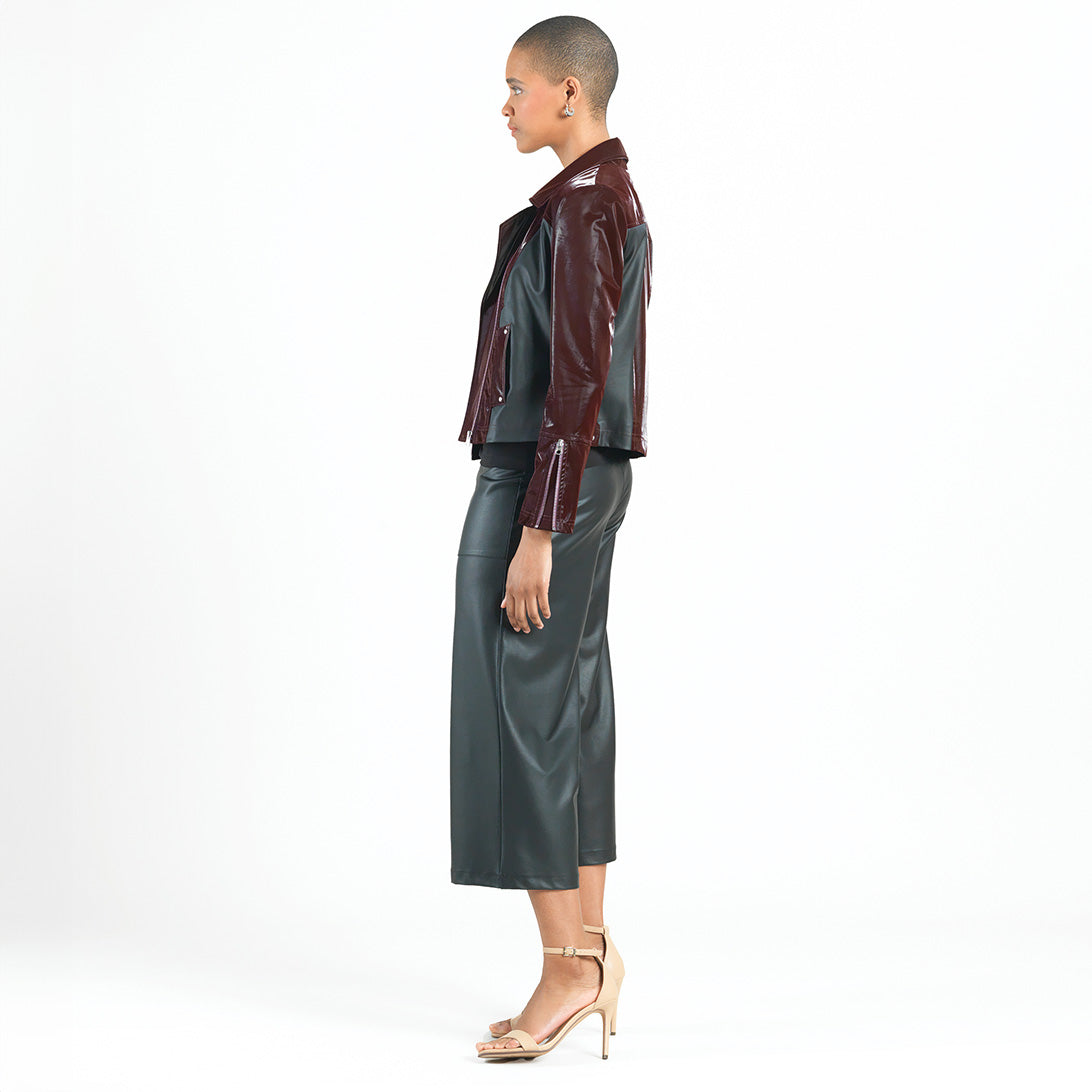 Vinyl + Liquid Leather™ Panel Zip Cuff Pocket Jacket - Mulberry - Final Sale | Clara Sunwoo