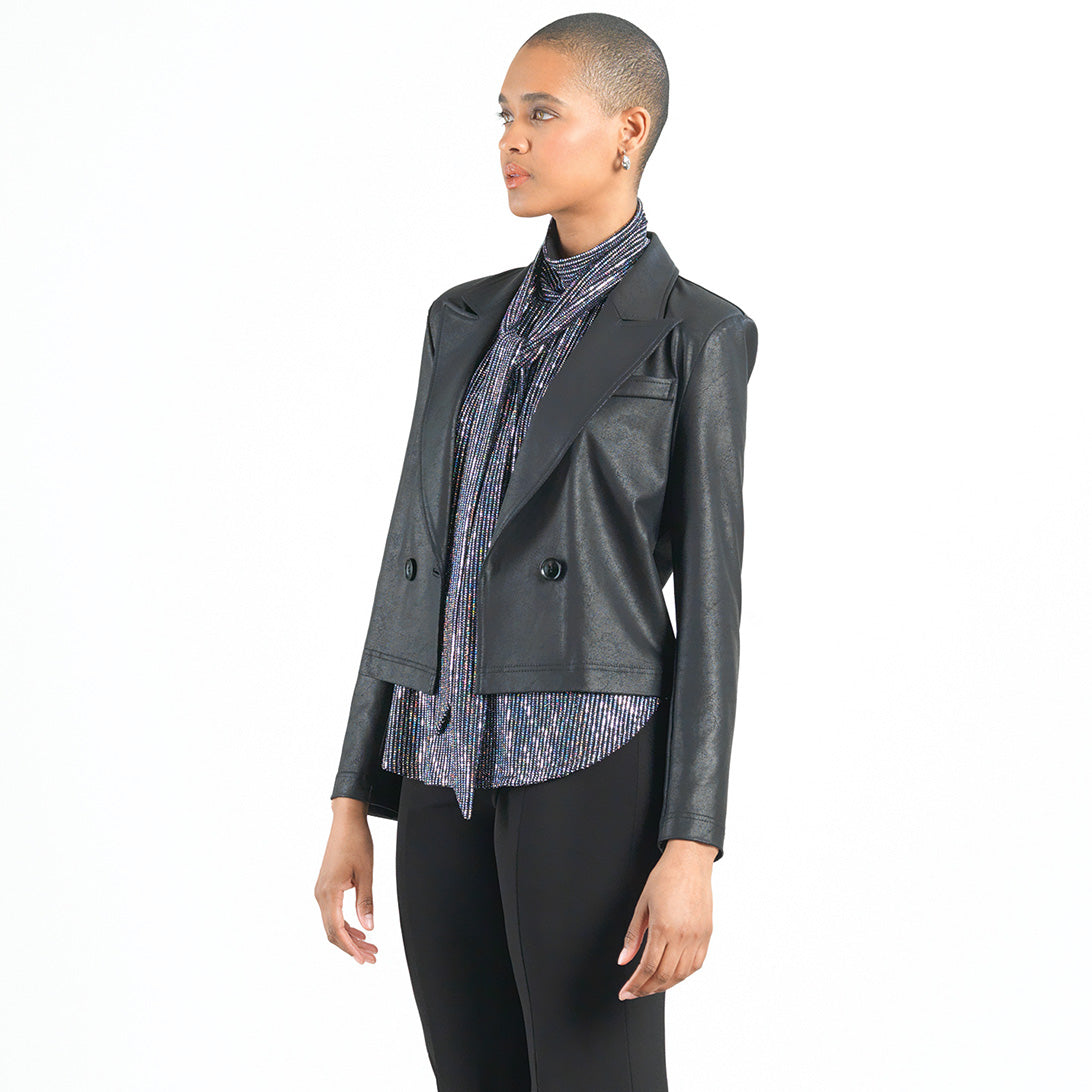 Liquid Leather™ Cropped Tuxedo Blazer - Black - Final Sale! | Clara Sunwoo