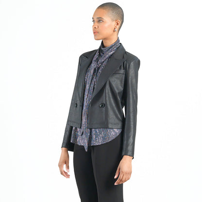 Liquid Leather™ Cropped Tuxedo Blazer - Black - Final Sale! | Clara Sunwoo