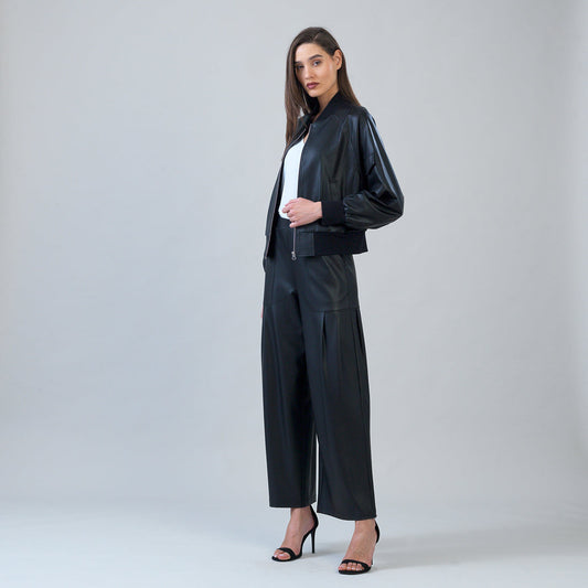 Liquid Leather™ Classic Bomber Jacket - Black | Clara Sunwoo