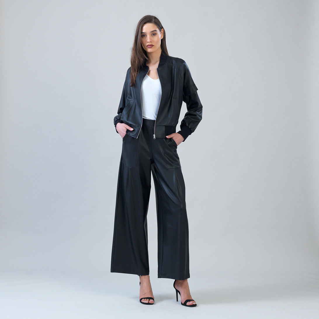 Liquid Leather™ Classic Bomber Jacket - Black | Clara Sunwoo