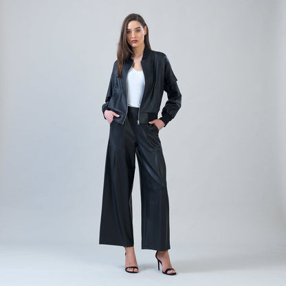 Liquid Leather™ Classic Bomber Jacket - Black | Clara Sunwoo