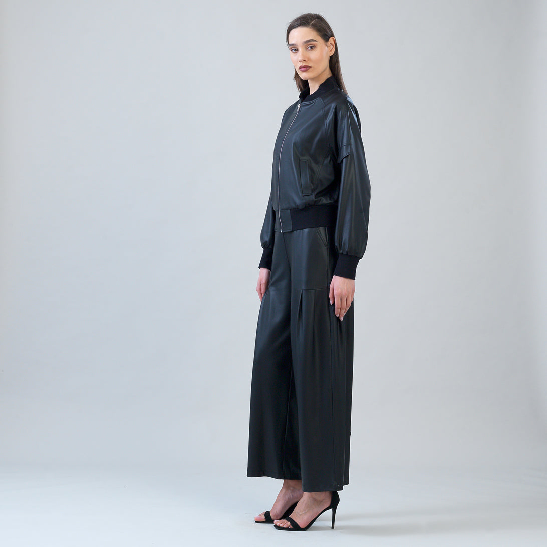 Liquid Leather™ Classic Bomber Jacket - Black | Clara Sunwoo