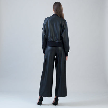 Liquid Leather™ Classic Bomber Jacket - Black | Clara Sunwoo