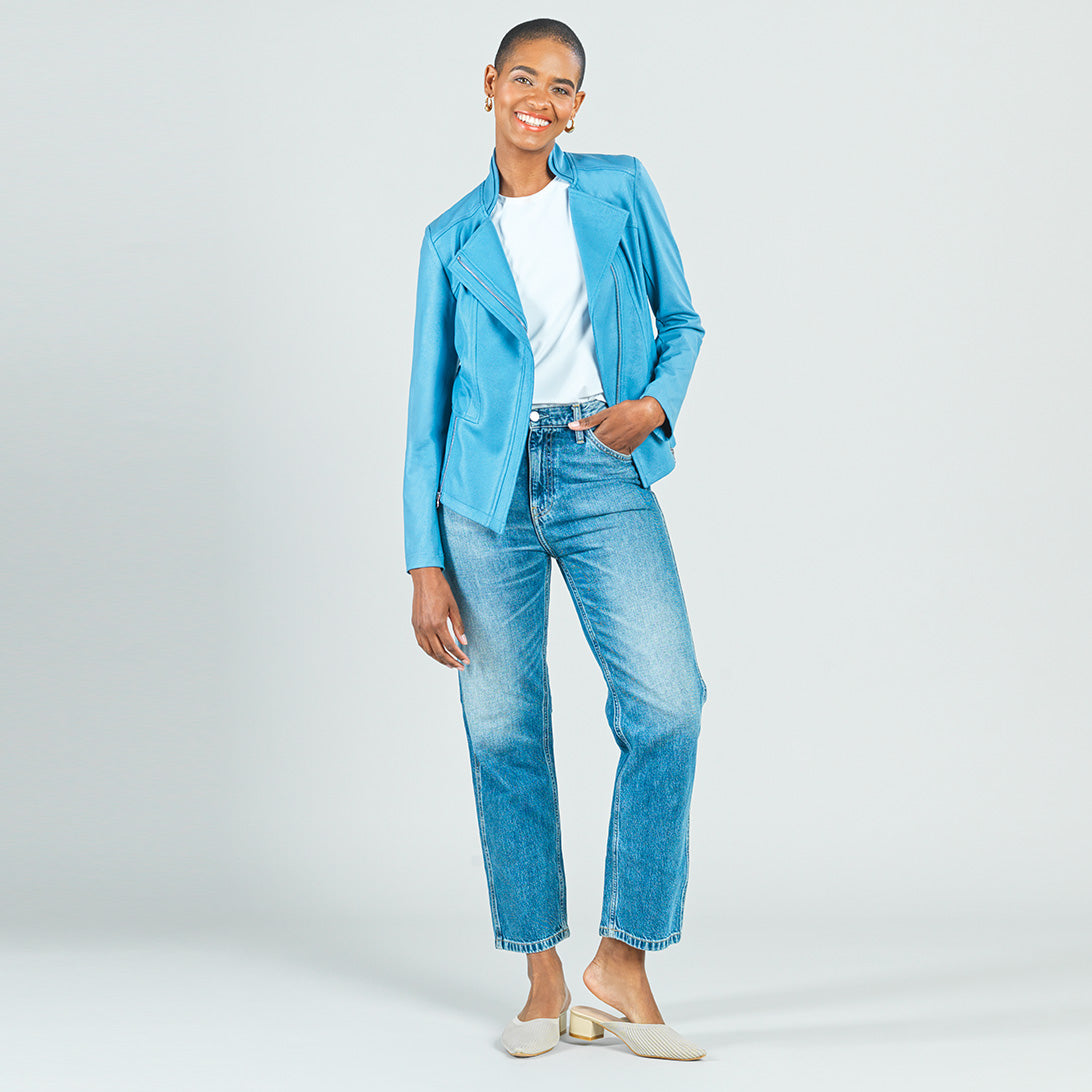 Liquid Leather™ Signature Jacket - Sky Blue - Limited Sizes | Clara Sunwoo