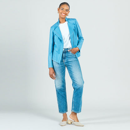 Liquid Leather™ Signature Jacket - Sky Blue - Limited Sizes | Clara Sunwoo
