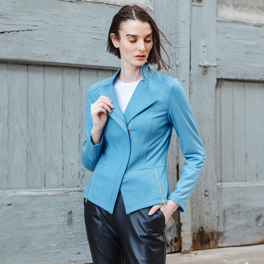 Liquid Leather™ Signature Jacket - Sky Blue - Limited Sizes | Clara Sunwoo