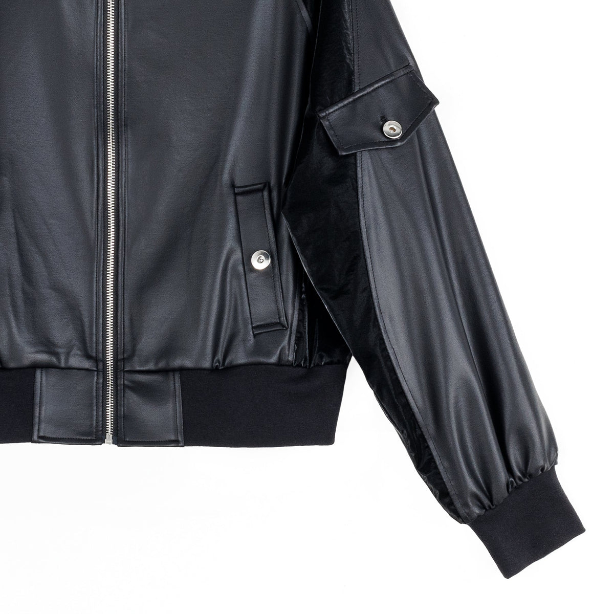 Liquid Leather™ + Vinyl Panel Varsity Bomber Jacket - Black - Final Sale | Clara Sunwoo