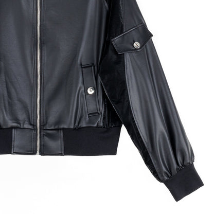 Liquid Leather™ + Vinyl Panel Varsity Bomber Jacket - Black - Final Sale | Clara Sunwoo