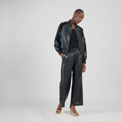 Liquid Leather™ + Vinyl Panel Varsity Bomber Jacket - Black - Final Sale | Clara Sunwoo