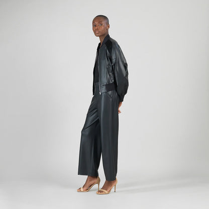 Liquid Leather™ + Vinyl Panel Varsity Bomber Jacket - Black - Final Sale | Clara Sunwoo