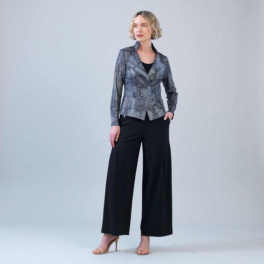 Metallic Liquid Leather™ Textured Signature Jacket - Gunmetal Silver | Clara Sunwoo