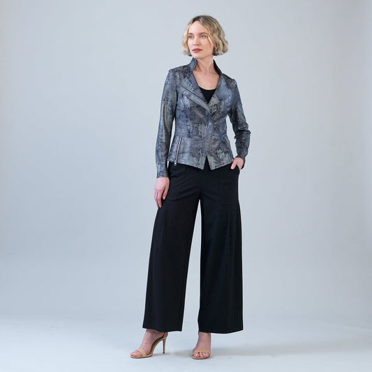 Metallic Liquid Leather™ Textured Signature Jacket - Gunmetal Silver | Clara Sunwoo