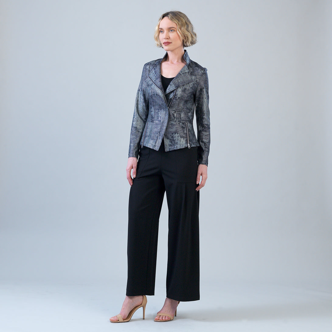 Metallic Liquid Leather™ Textured Signature Jacket - Gunmetal Silver | Clara Sunwoo
