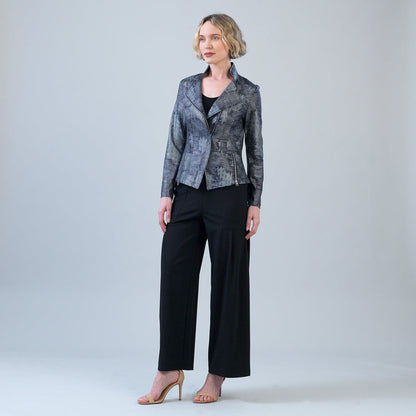 Metallic Liquid Leather™ Textured Signature Jacket - Gunmetal Silver | Clara Sunwoo